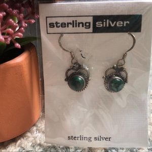 Sterling silver emerald green dangle earrings